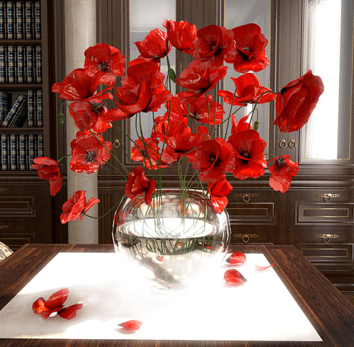 Poppies in Vase - دانلود مدل سه بعدی گل مکس